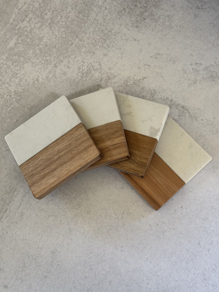 Square Marble/Acacia Coasters- set of 4