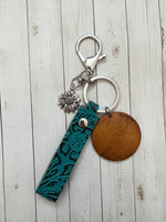 Blue Embossed Leather Keychain